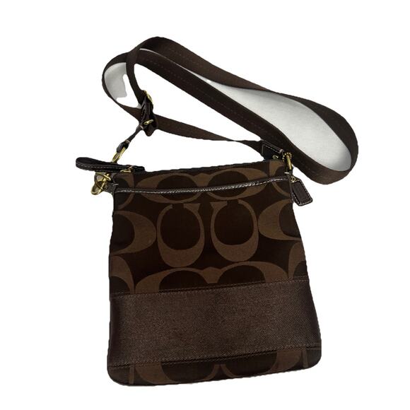 Coach Signature Logo Swingpack Crossbody Bag Brown Adjustable Strap Y2K COA - Picture 1 of 12
